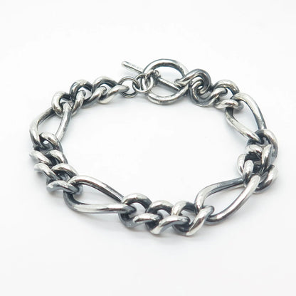 925 Sterling Silver Vintage Italy Figaro Link Bracelet 6.75"