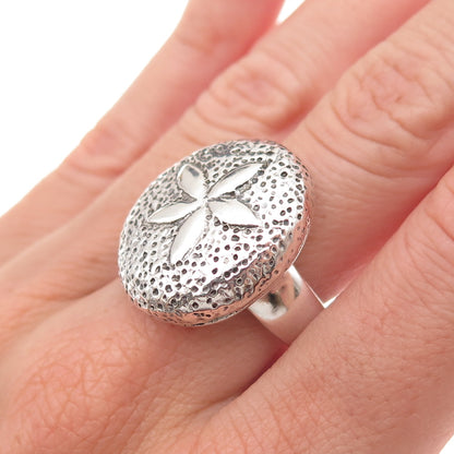 925 Sterling Silver Vintage Italy Sand Dollar Oxidized Ring Size 8.5
