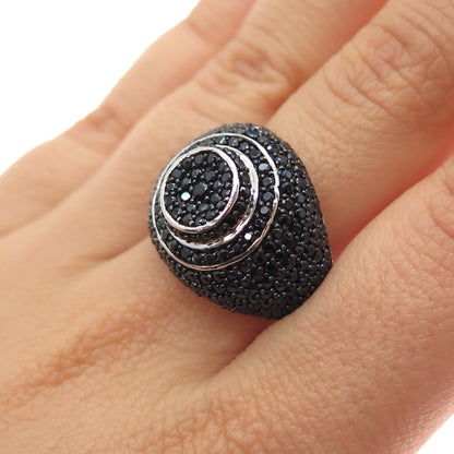 925 Sterling Silver Real Round-Cut Black Spinel Modernist Ring Size 8