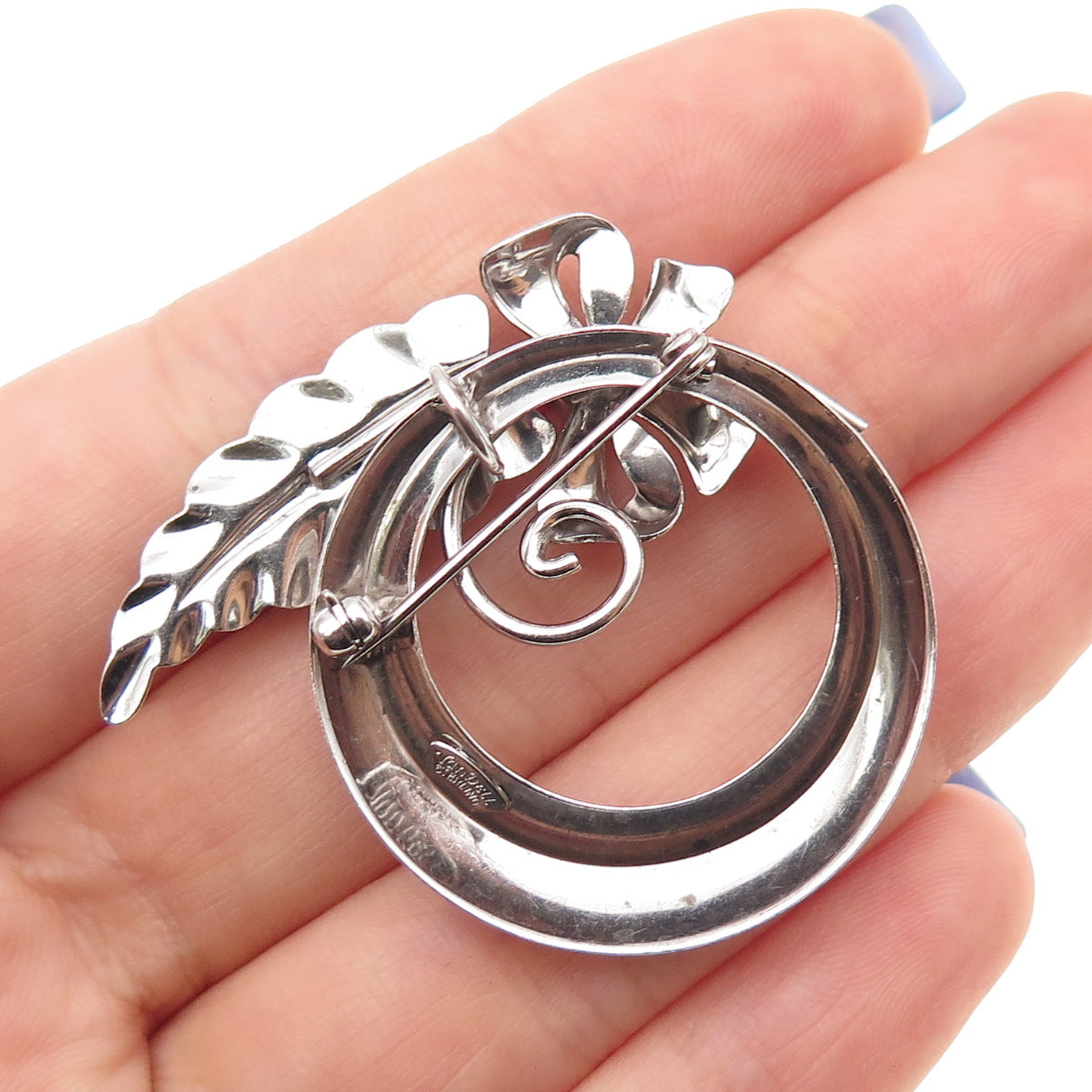 Van Dell 925 Sterling Silver Antique Art Deco Flower Oxidized Pin Brooch