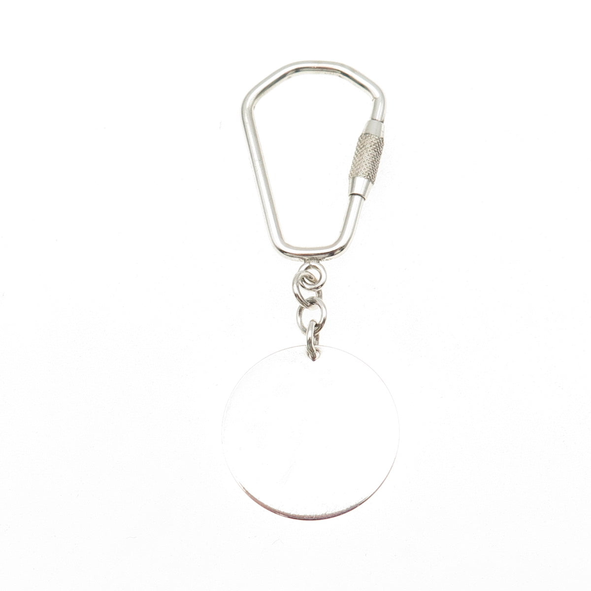 925 Sterling Silver Vintage Round Tag Fob Carabiner Key Ring Holder