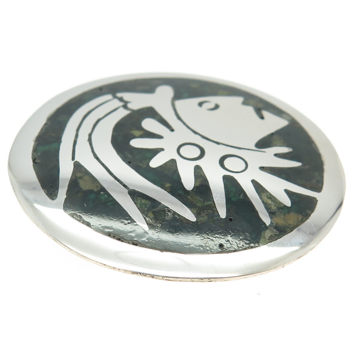 925 Sterling Silver Vintage Mexico Real Azurite Inlay Aztec Warrior Pin Brooch