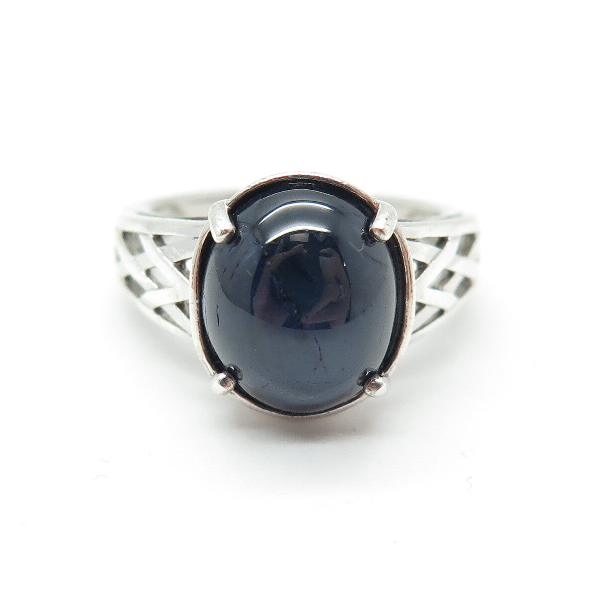925 Sterling Silver Real Cabochon Sapphire Ring Size 6.75