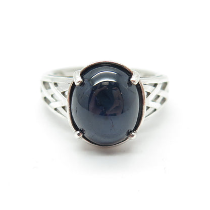 925 Sterling Silver Real Cabochon Sapphire Ring Size 6.75