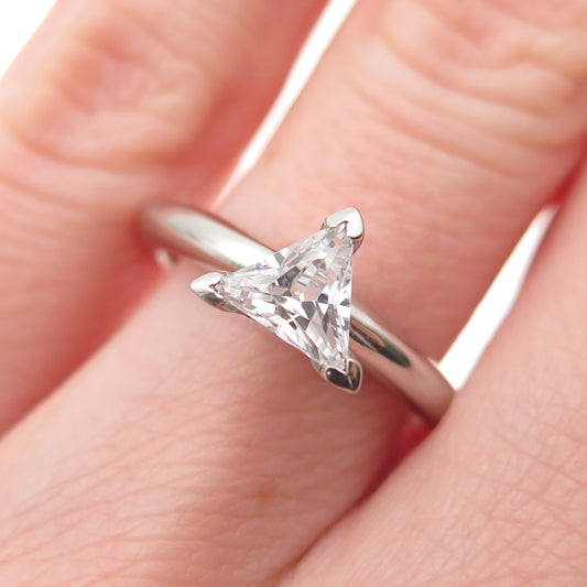 925 Sterling Silver Triangle-Cut C Z Engagement Ring Size 6