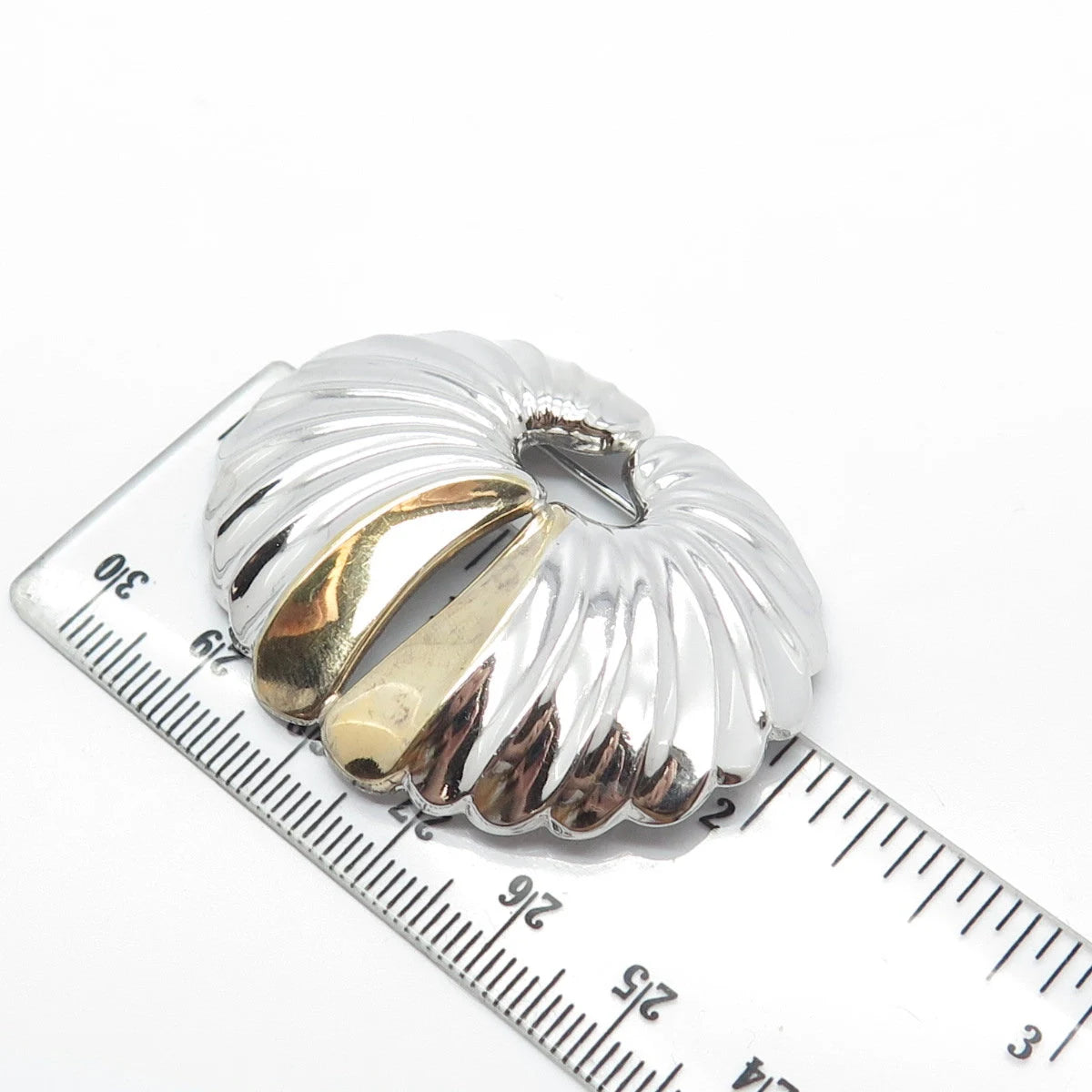 925 Sterling Silver 2-Tone Vintage Ribbed Pin Brooch