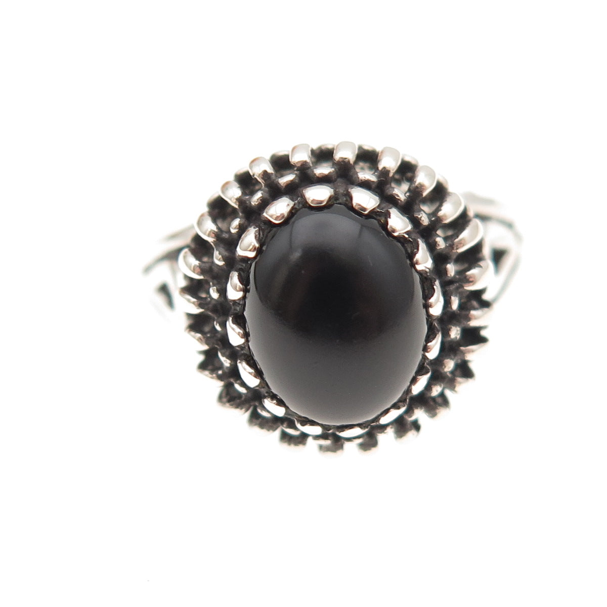 925 Sterling Silver Vintage Real Black Onyx Modernist Oxidized Ring Size 7.75