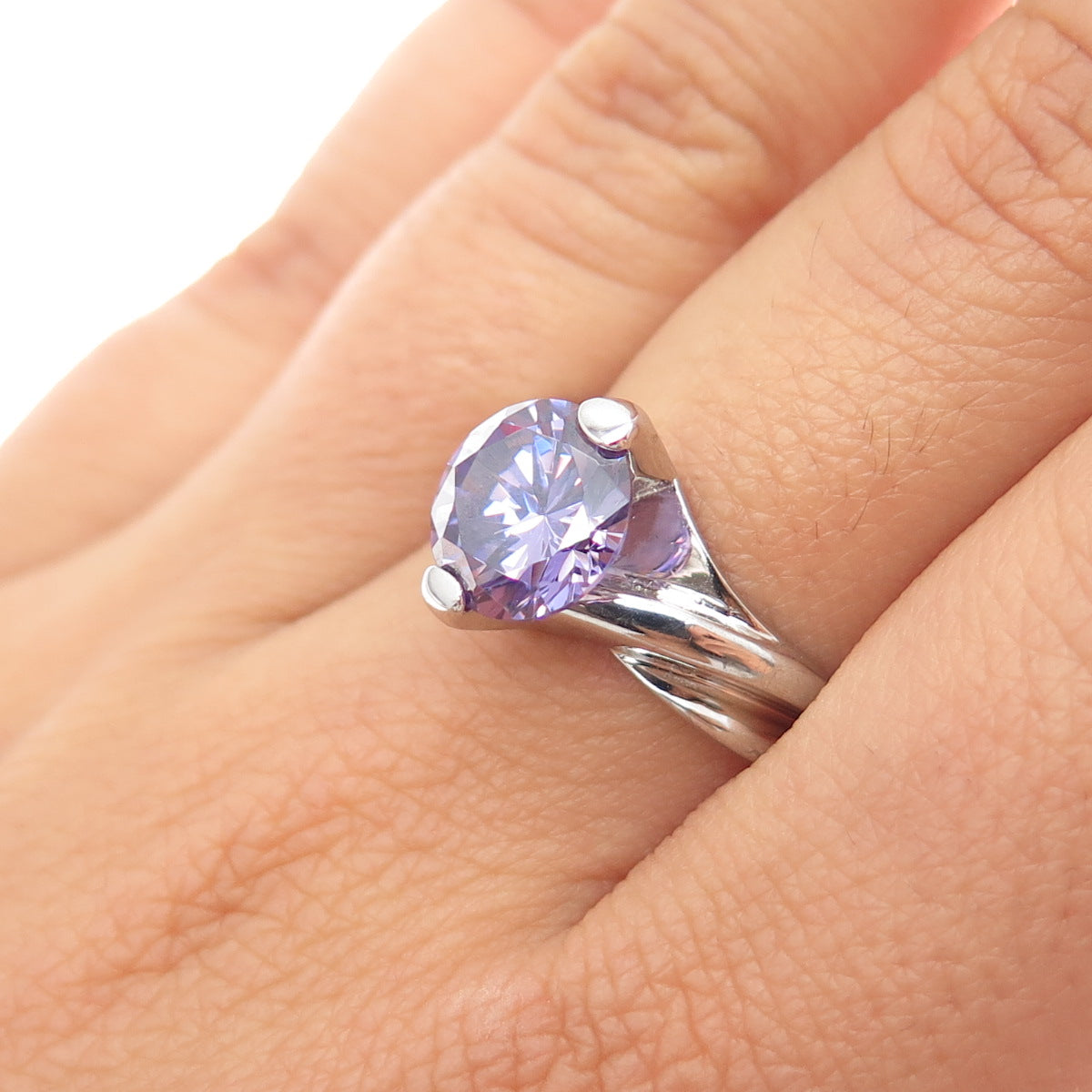 925 Sterling Silver Round-Cut Nano Amethyst Ring Size 7.5