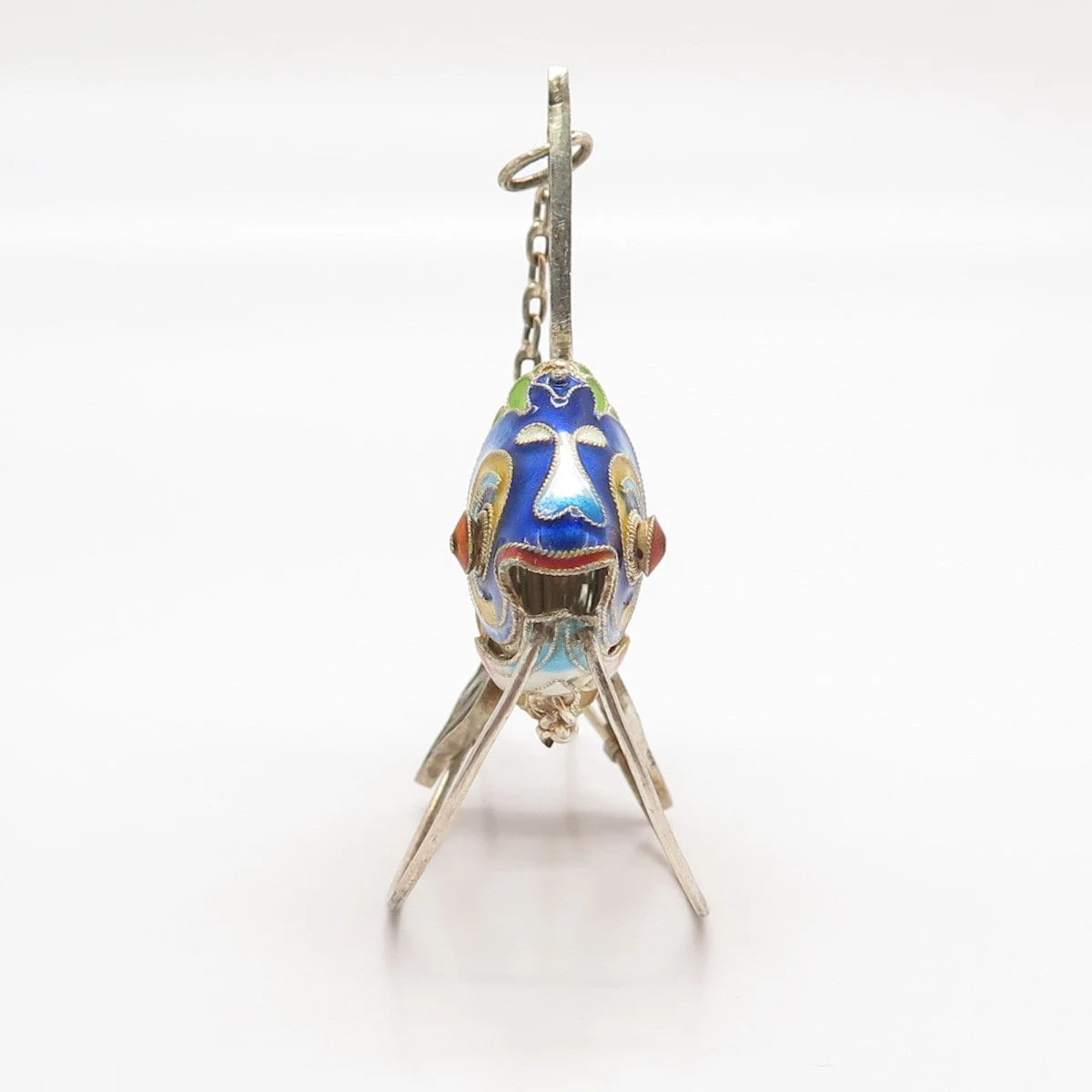 925 Sterling Silver Enamel Antique Chinese Koi Fish Articulated Fob / Pendant