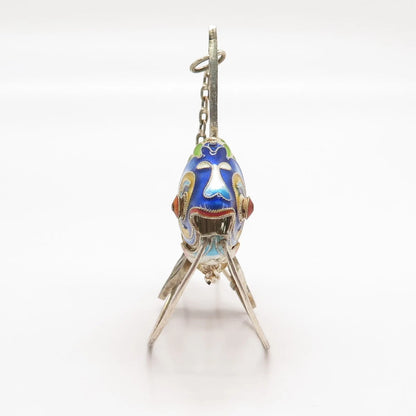 925 Sterling Silver Enamel Antique Chinese Koi Fish Articulated Fob / Pendant