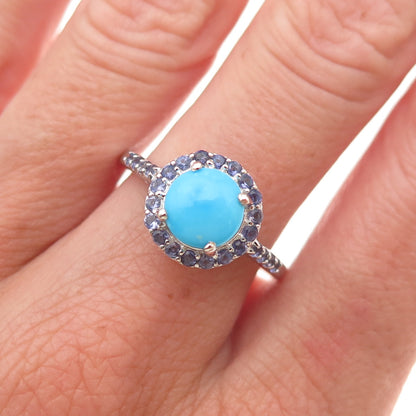 Chuck Clemency 925 Sterling Silver Real Turquoise & Tanzanite Ring Size 8.25
