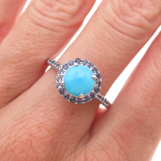 Chuck Clemency 925 Sterling Silver Real Turquoise & Tanzanite Ring Size 8.25