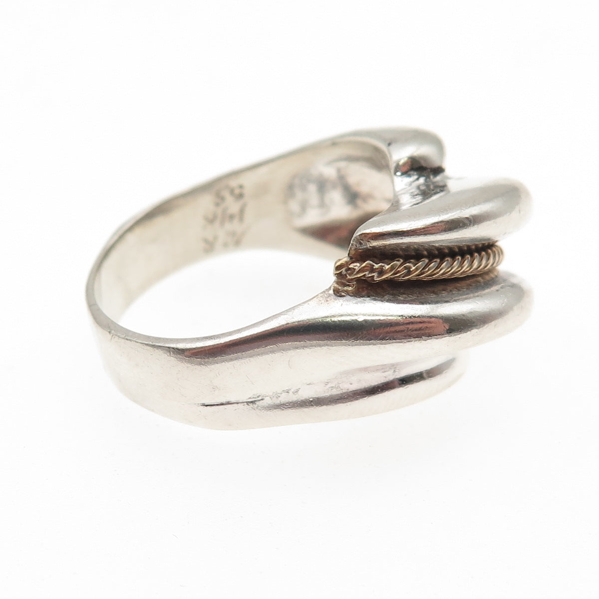 925 Sterling Silver 14K Gold Vintage MR Artisan Modernist Ring Size 8.25
