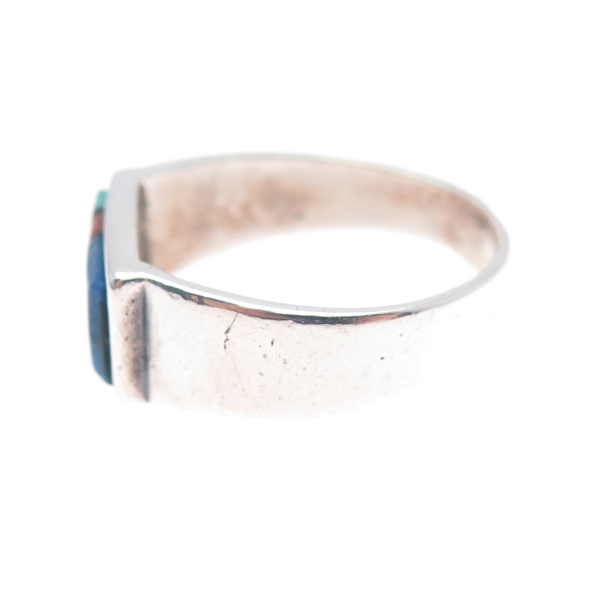 Teme Sunburst Old Pawn Sterling Silver Turquoise Coral Onyx Lapis Ring Size 9.75