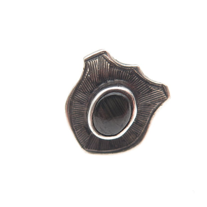 925 Sterling Silver Vintage Real Sapphire Shield Oxidized Tie Tack / Lapel Pin