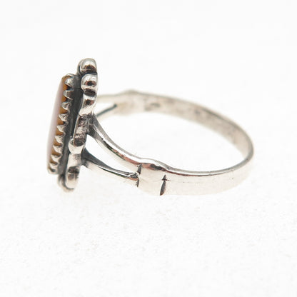 925 Sterling Silver Vintage Real Mother-of-Pearl Oxidized Ring Size 5.5