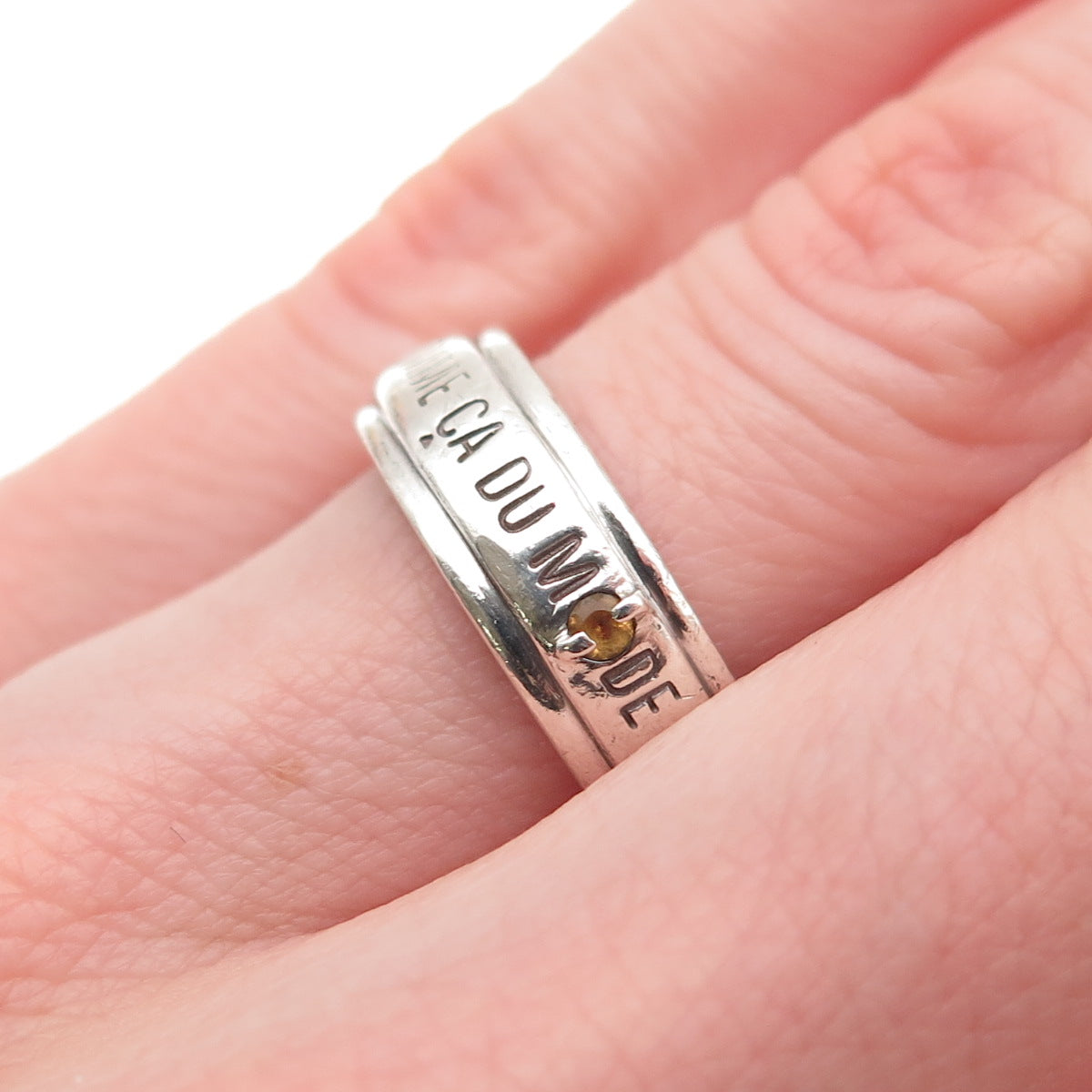 Charite 925 Sterling Vintage Real Citrine Comme Ca Du Mode Band Ring Size 5.75
