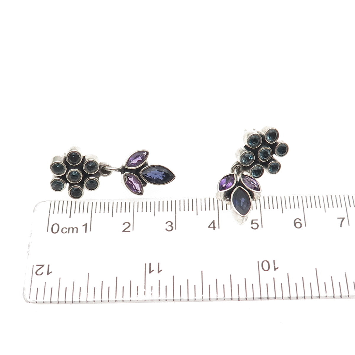Nicky Butler Sterling Silver Vintage Real Blue Topaz Amethyst & Iolite Earrings