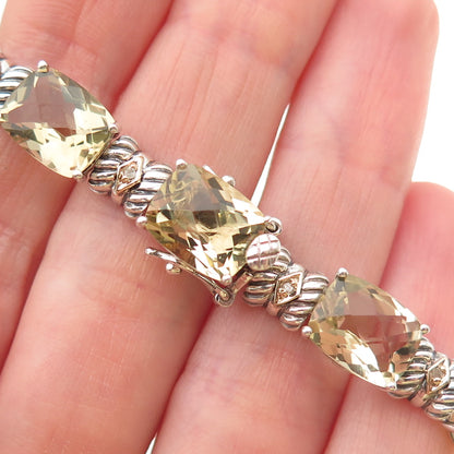 Town & Country Sterling 14K Gold Vintage Real Diamond Smoky Quartz Bracelet 7"