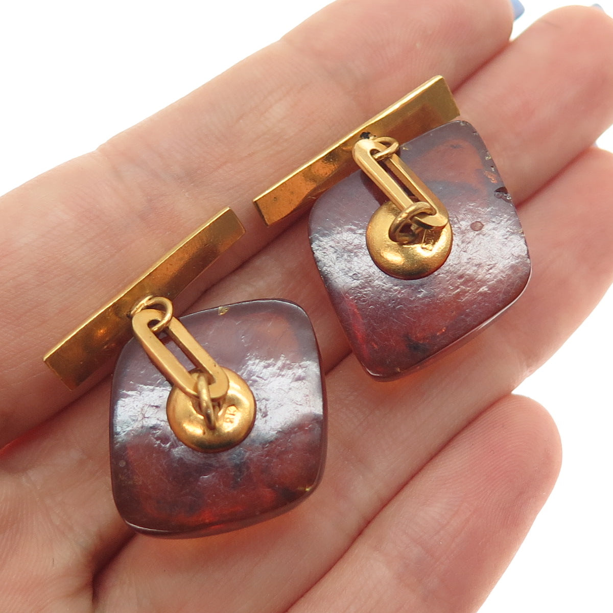 Gold Plated Vintage Real Amber Modernist Cufflinks