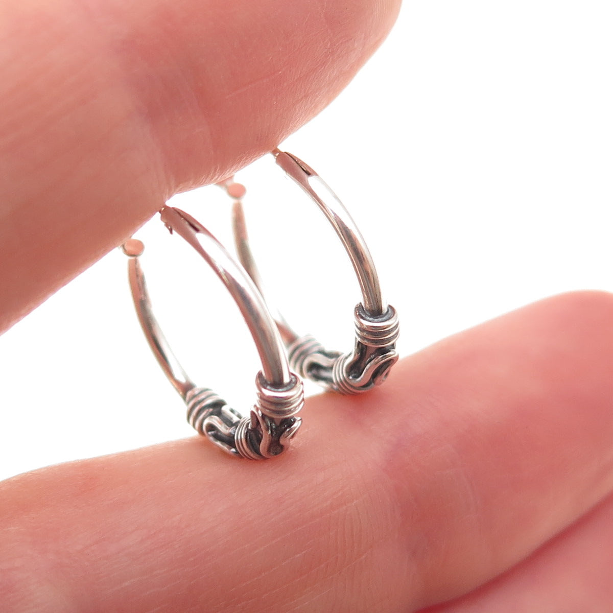 Han 925 Sterling Silver Vintage Zig Zag Oxidized Hoop Earrings