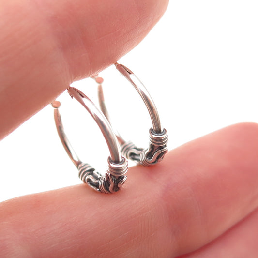 Han 925 Sterling Silver Vintage Zig Zag Oxidized Hoop Earrings