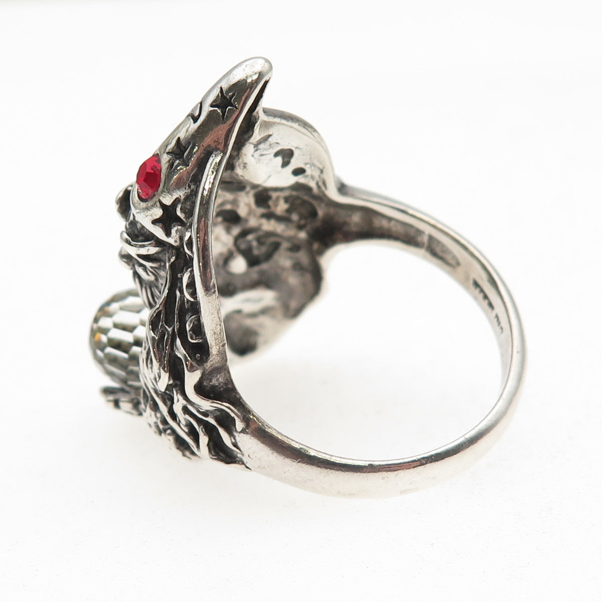 Shube 925 Sterling Silver Vintage Rhinestone & Crystal Wizard Ring Size 12.25