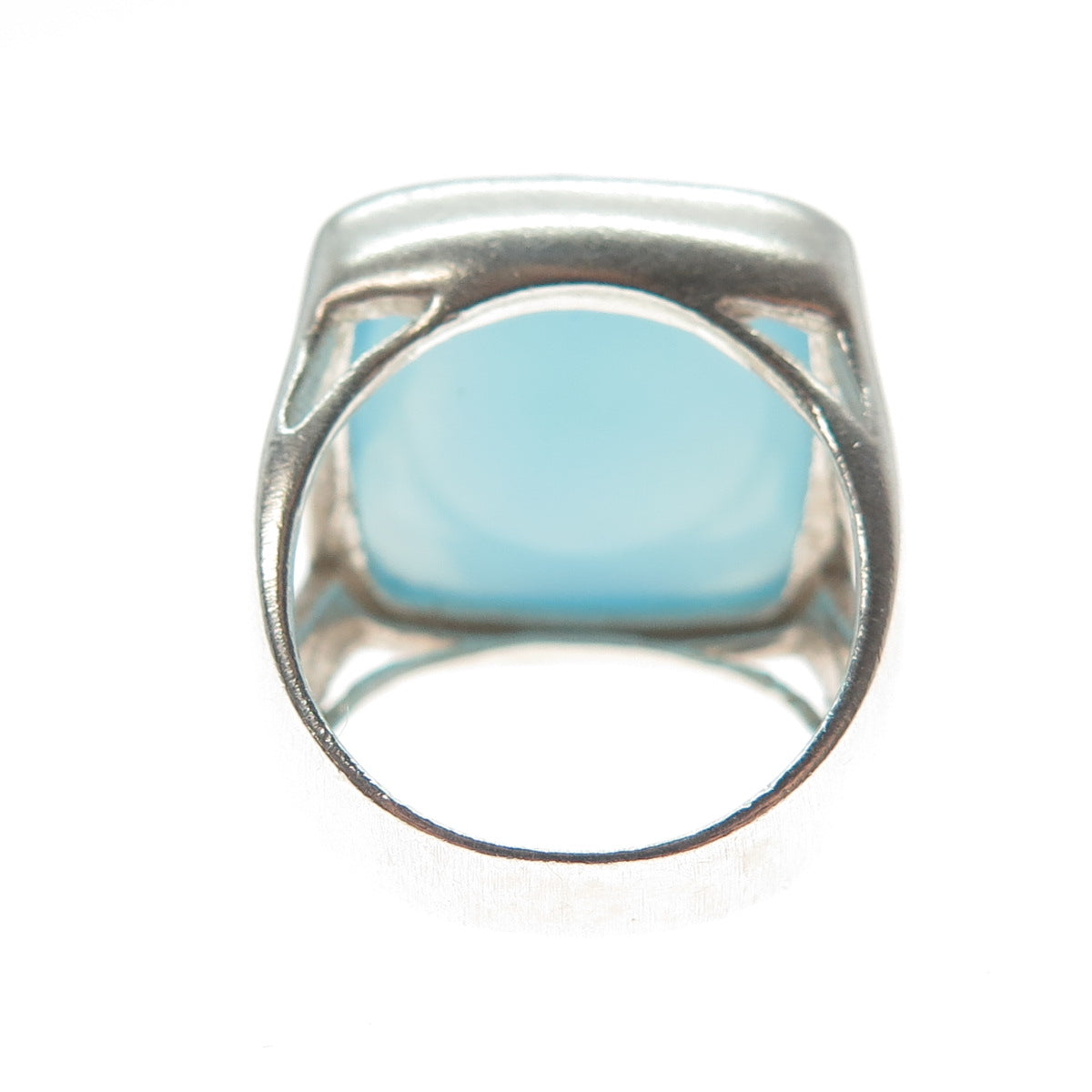 925 Sterling Silver Vintage Real Cushion-Cut Blue Chalcedony Ring Size 6.25