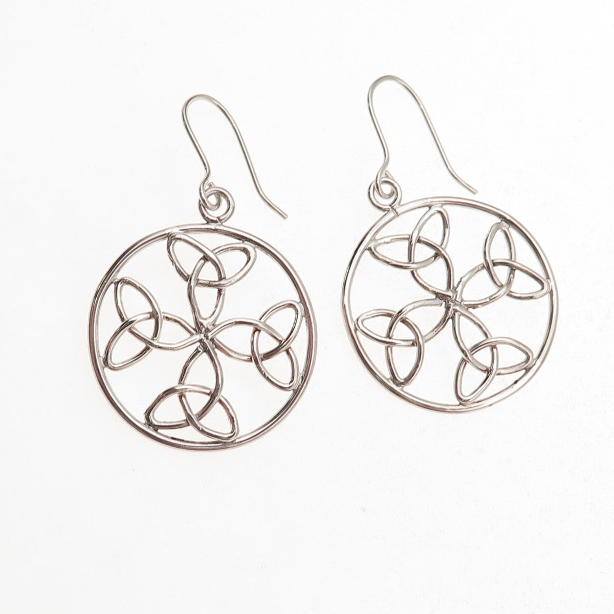 925 Sterling Silver Vintage Celtic Trinity Knot Cross Oxidized Dangle Earrings