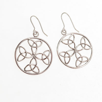 925 Sterling Silver Vintage Celtic Trinity Knot Cross Oxidized Dangle Earrings