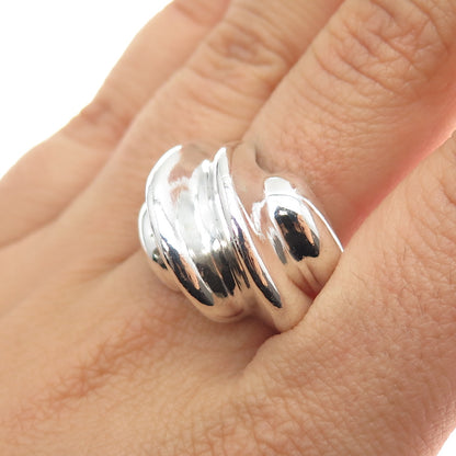 925 Sterling Silver Vintage Modernist Ribbed Dome Ring Size 9