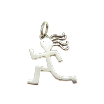 925 Sterling Silver Vintage Silhouette of a Running Girl 3D Pendant