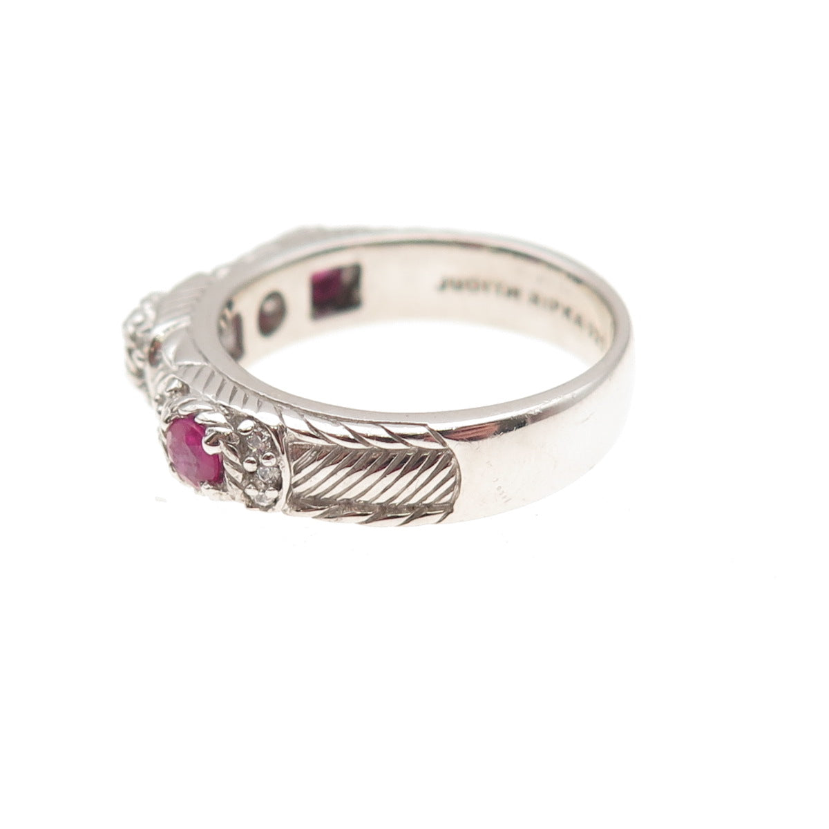 JUDITH RIPKA 925 Sterling Silver Real Ruby & C Z Ring Size 7 (missing 1 C Z)