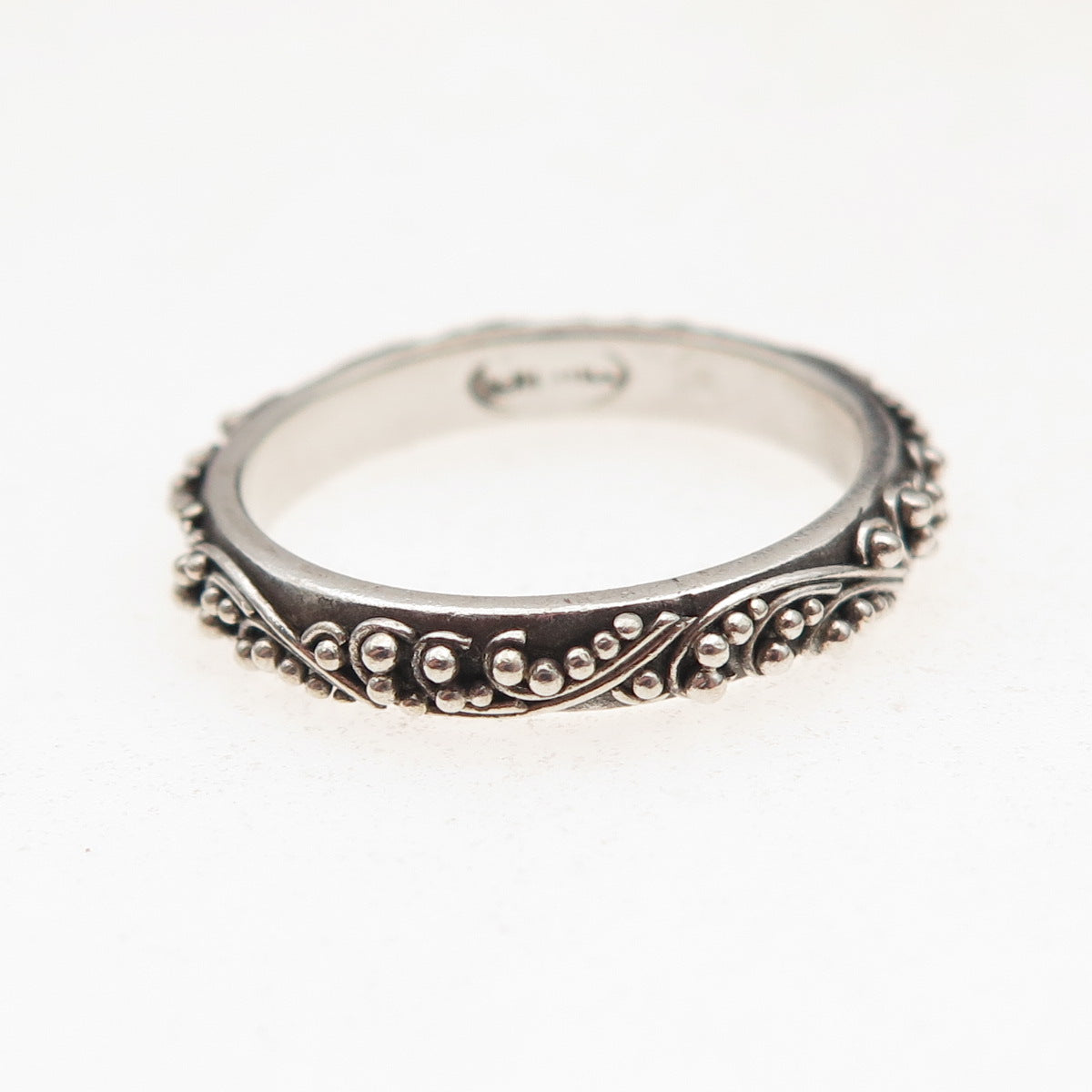 Lois Hill 925 Sterling Silver Vintage Granulated Scroll Band Ring Size 7.25