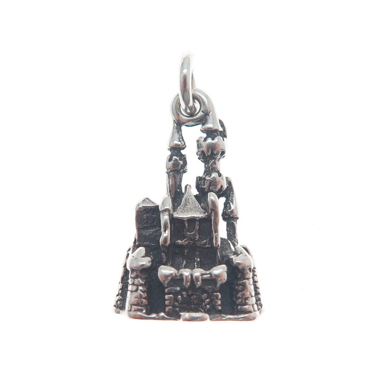 WALT DISNEY 925 Sterling Silver Vintage Cinderella Castle Mini 3D Charm Pendant