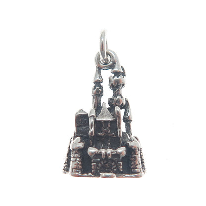 WALT DISNEY 925 Sterling Silver Vintage Cinderella Castle Mini 3D Charm Pendant