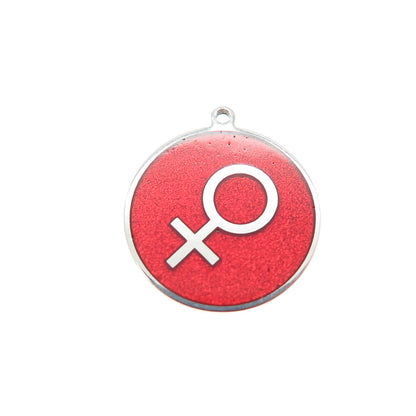 925 Sterling Silver Red Enamel Female Symbol Round Tag Minimalist Charm Pendant