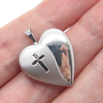 925 Sterling Silver Cross Heart Locket Minimalist Pendant
