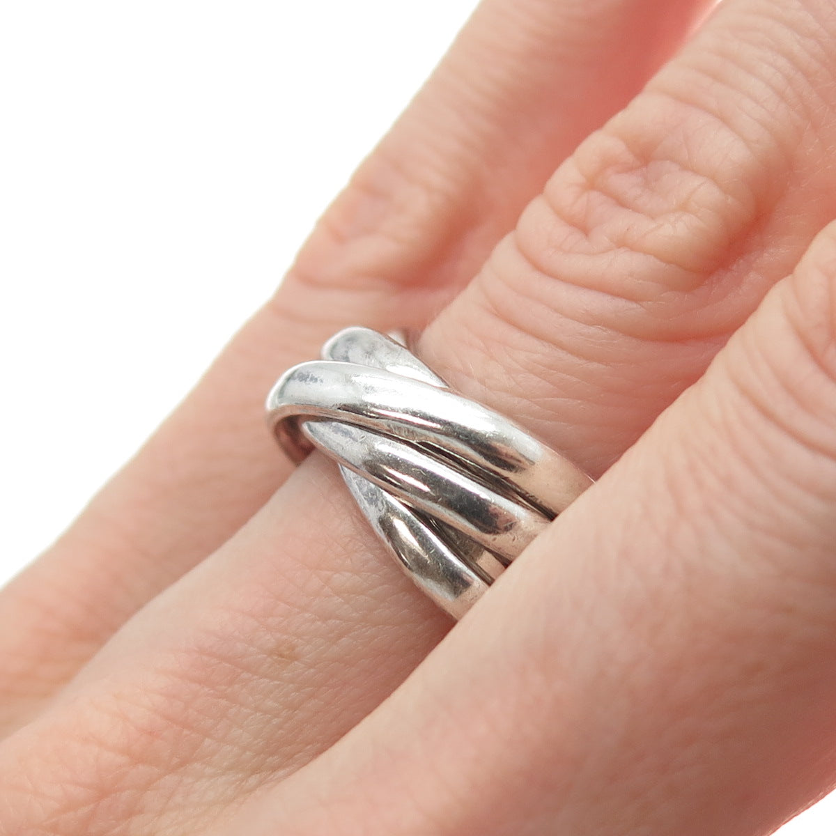 925 Sterling Silver Vintage Mexico Interlocked Multi-Band Ring Size 5.5