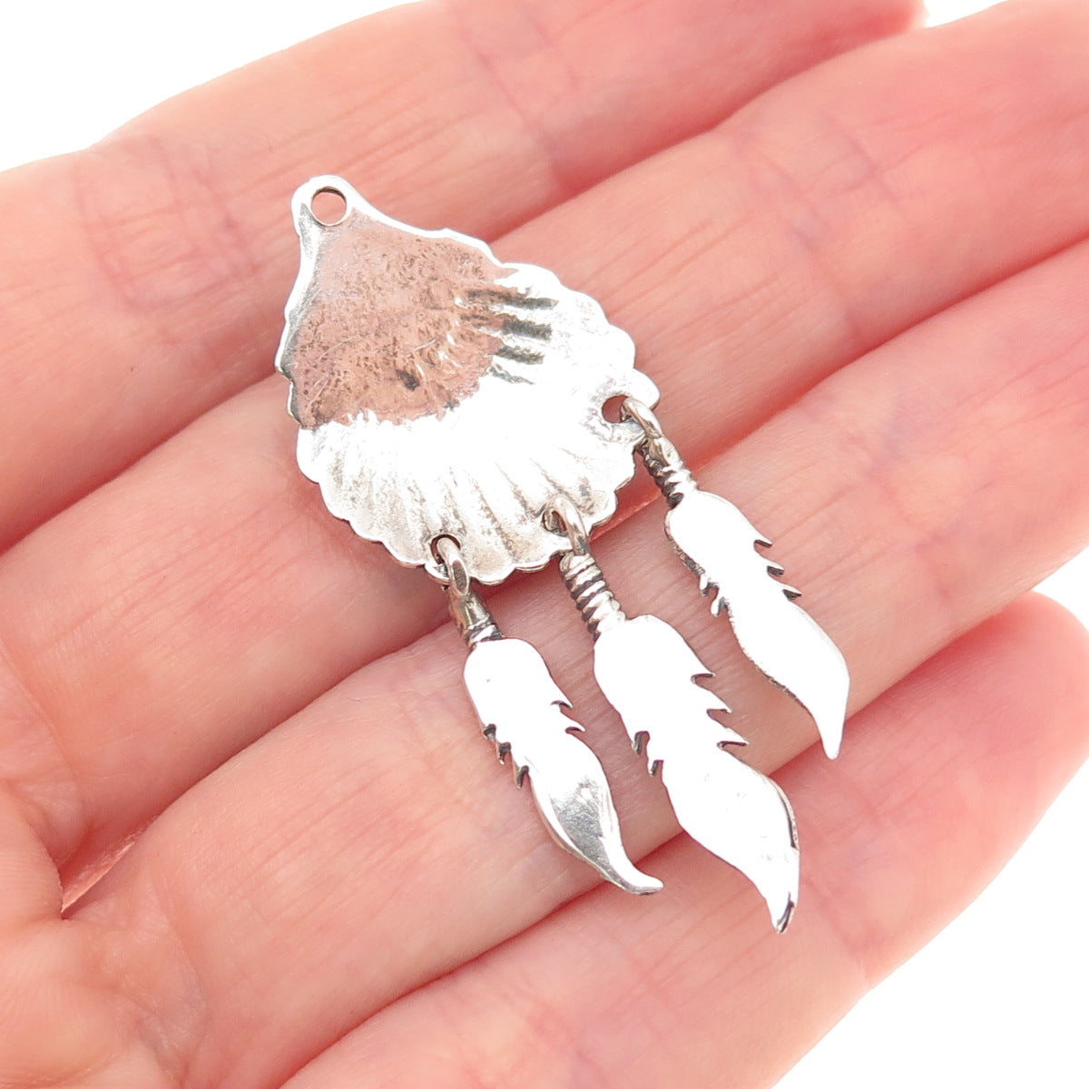 Old Pawn 925 Sterling Silver Vintage Turquoise Snake Eye Feather Tribal Pendant