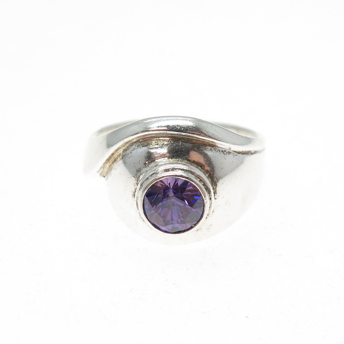 925 Sterling Silver Vintage Nano Amethyst Modernist Ring Size 8