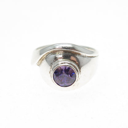 925 Sterling Silver Vintage Nano Amethyst Modernist Ring Size 8