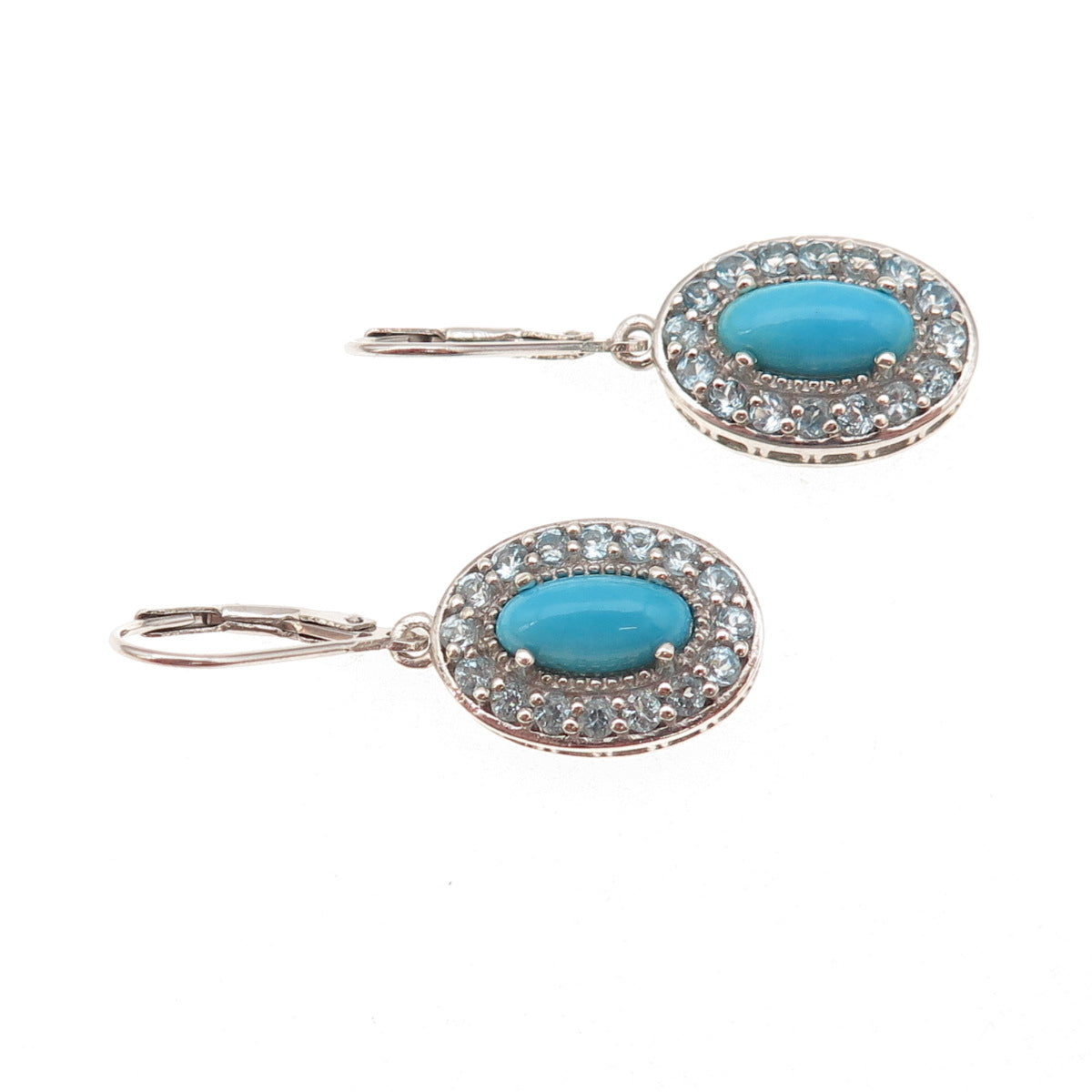 Chuck Clemency 925 Sterling Silver Real Turquoise & Blue Topaz Dangle Earrings