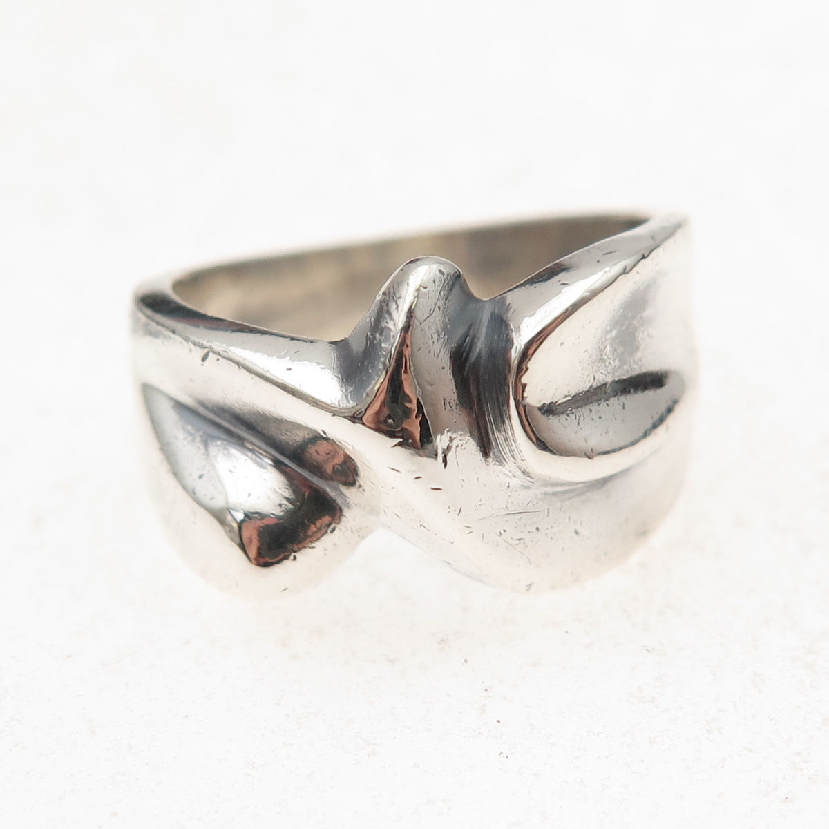 925 Sterling Silver Vintage Mexico Modernist Twist Oxidized Ring Size 7.25