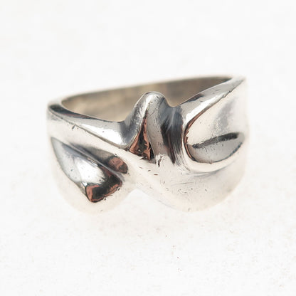 925 Sterling Silver Vintage Mexico Modernist Twist Oxidized Ring Size 7.25