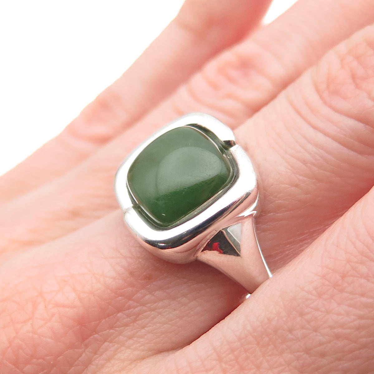 Michelle Albala 925 Sterling Silver Vintage Real Jade Modernist Ring Size 7