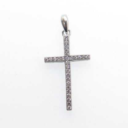 925 Sterling Silver Round-Cut C Z Cross Pendant