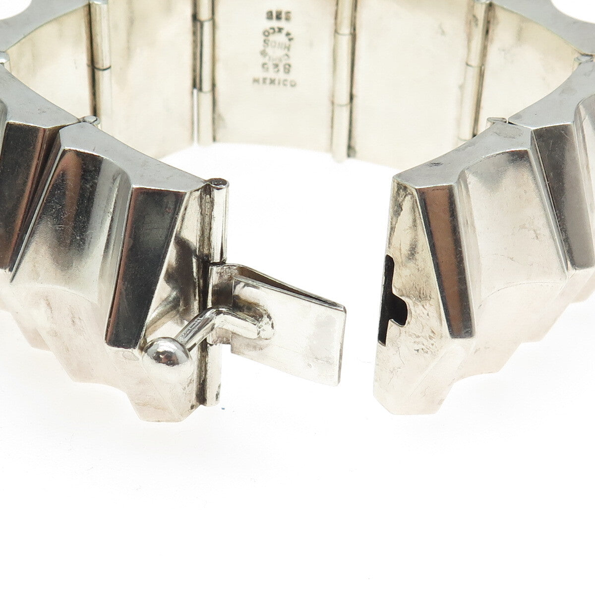 GARCIA HNOS Sterling Silver Vintage Mexico Modernist Solid 115.2g Bracelet 7.75"