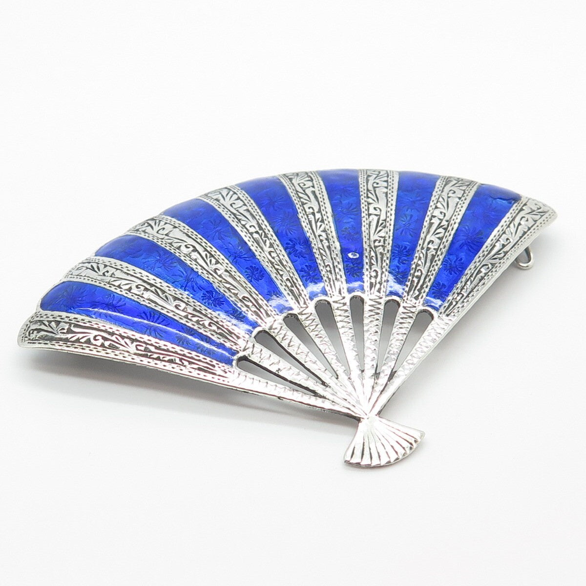 925 Sterling Silver Vintage Thainakon Enamel Fan Pin Brooch