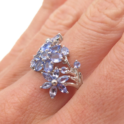 Chuck Clemency 925 Sterling Silver Real Tanzanite Floral Ring Size 8.25